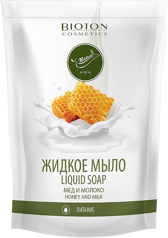 Bioton Cosmetics Nature Honey & Milk Liquid Soap Refill Pouch, 450 mL