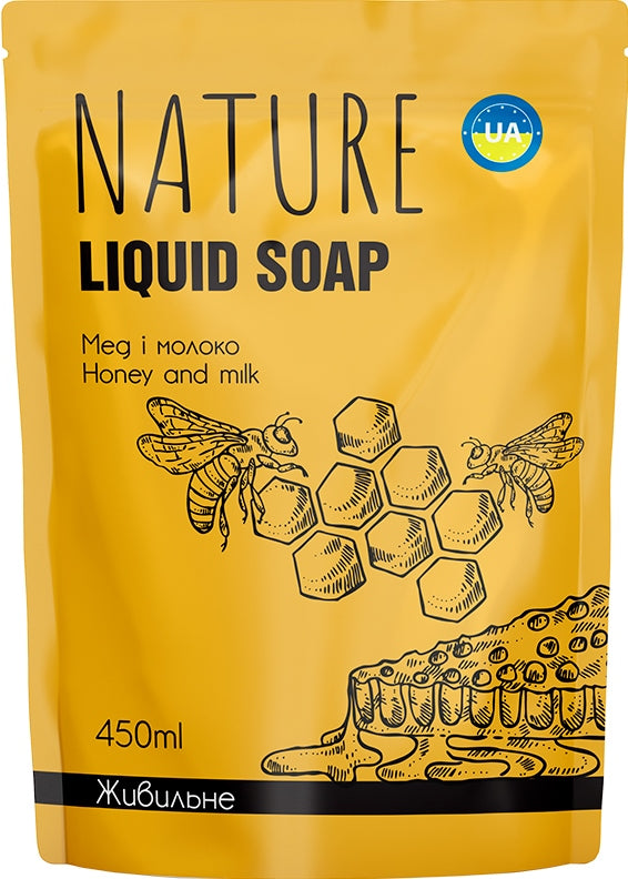 Bioton Cosmetics Nature Honey & Milk Liquid Soap Refill Pouch, 450 mL - Image 2
