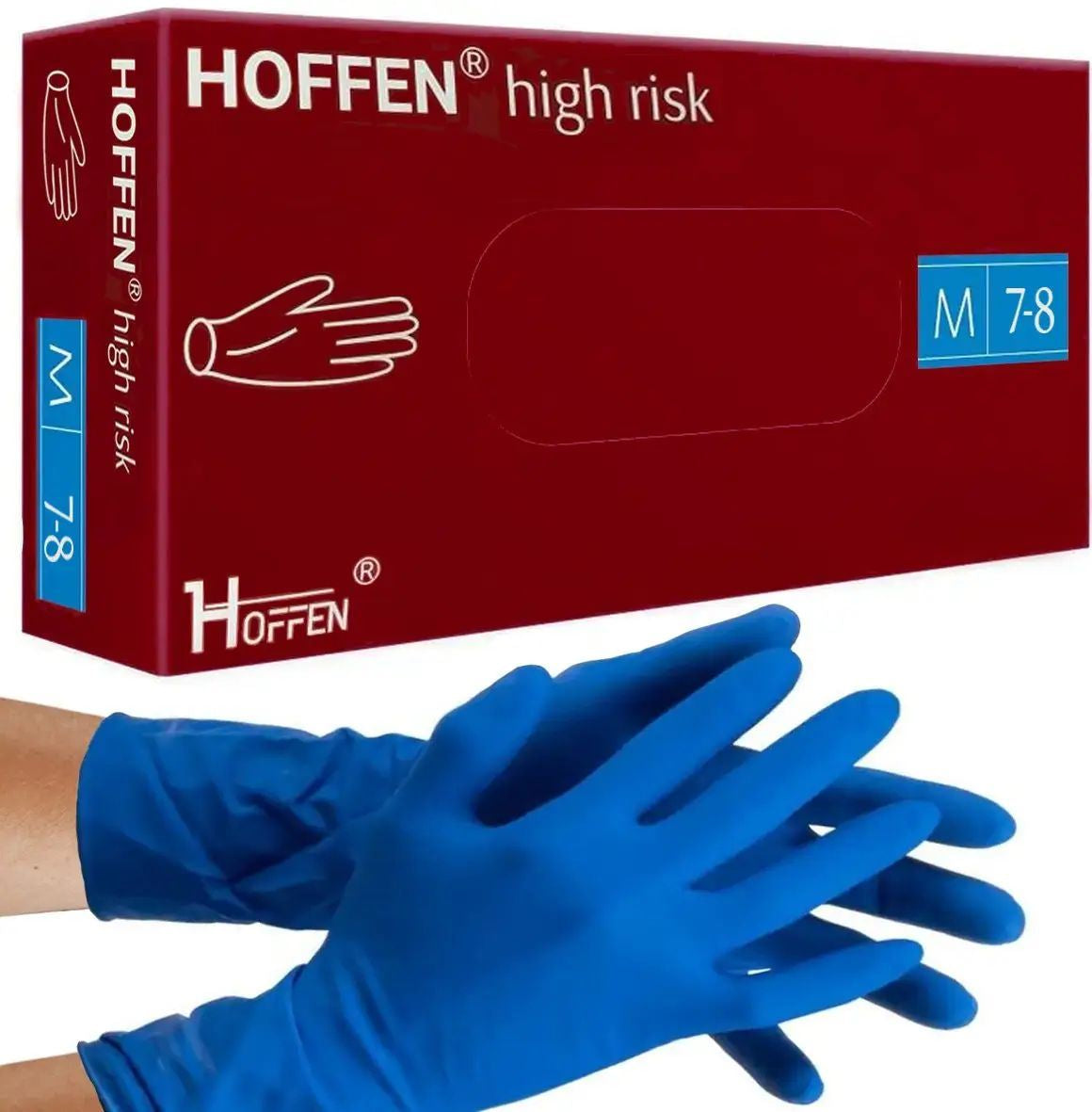 Hoffen Blue Latex Medical Gloves, Size M, 50 pcs