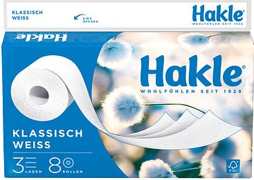 Hakle Classic White 3-Ply Toilet Paper, 8 Rolls
