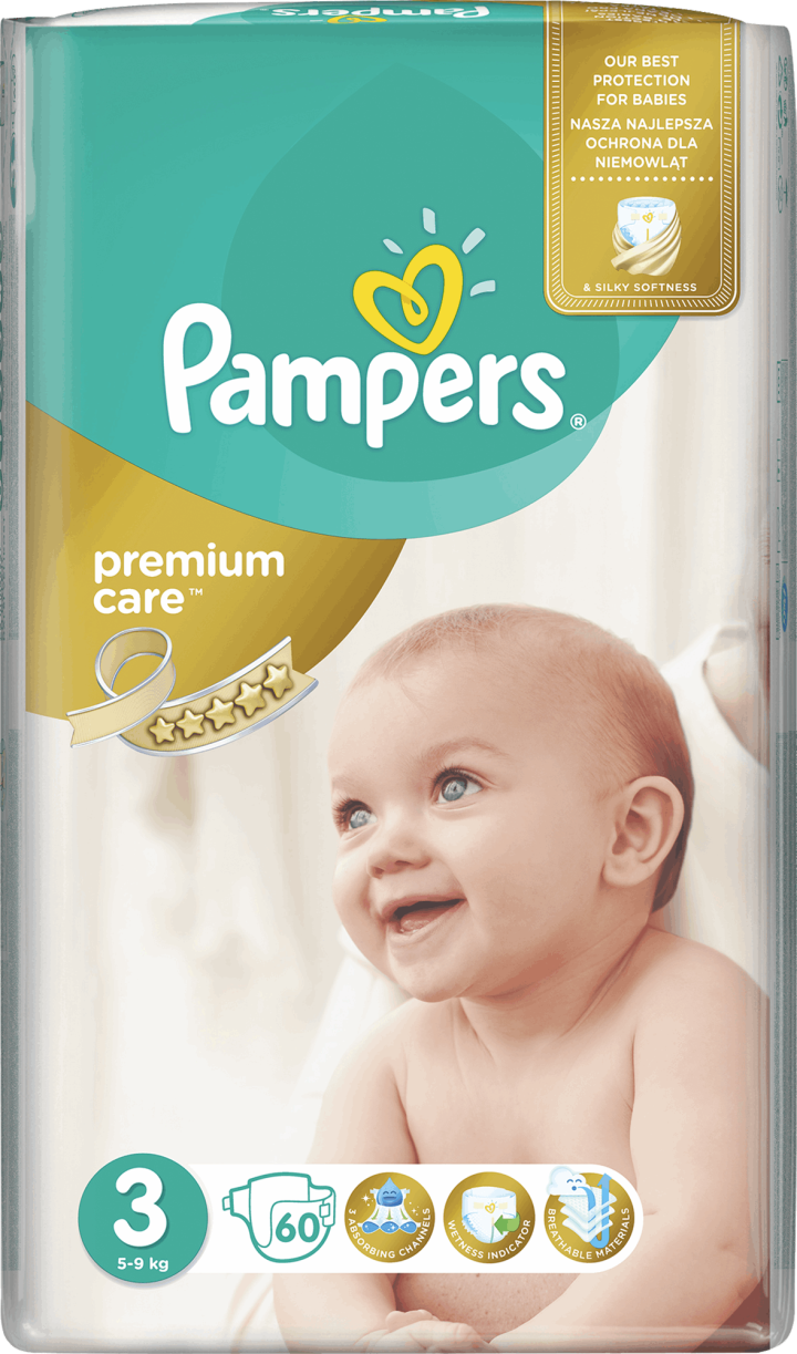 Pampers Premium Care Size 3 (Midi) Baby Diapers, 60 pcs, 5-9 kg