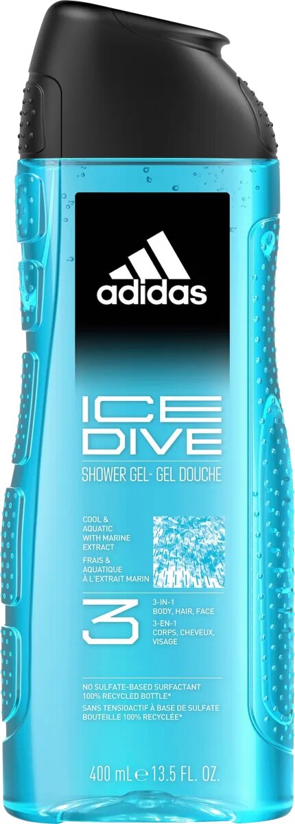 Adidas Ice Dive Men's 3-in-1 Shower Gel, 400 mL