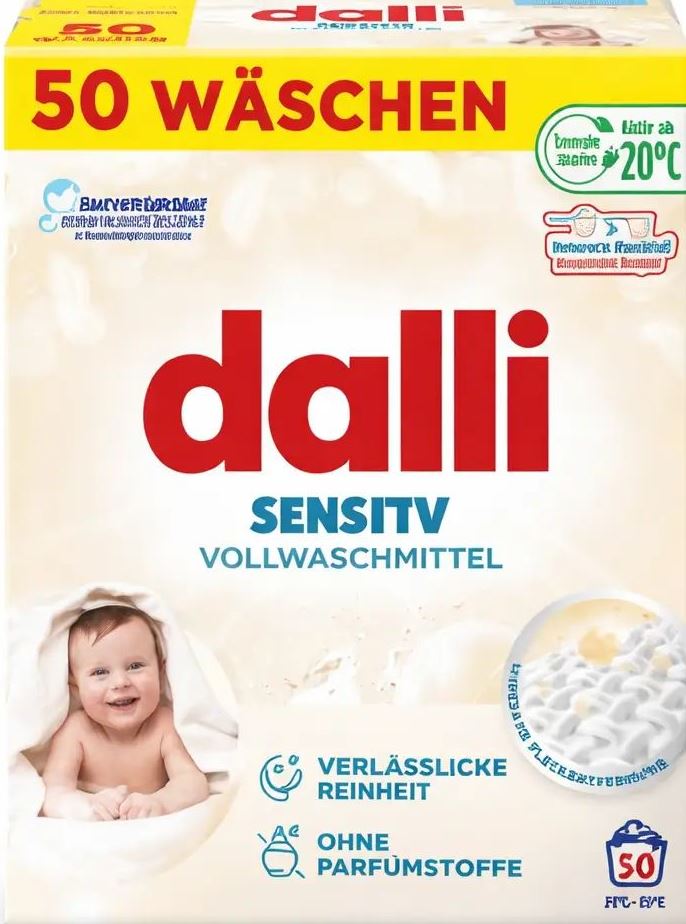 Dalli Sensitiveeee Baby Laundry Detergent Powder, 50 Loads, 2.5 kg