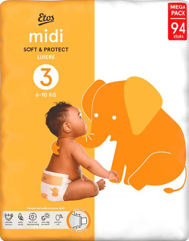 Etos Mega Pack Baby Diapers Size 3 Midi, 6-10 kg, 94 pcs