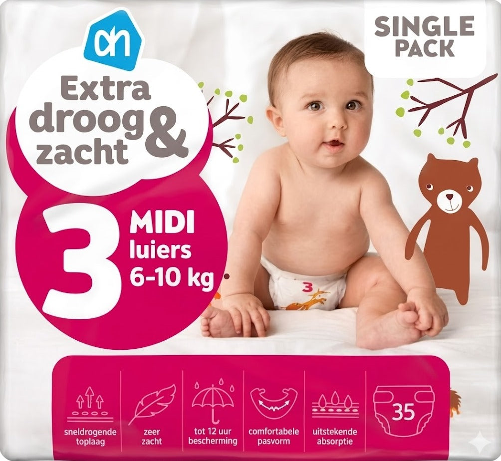 Albert Heijn Extra Dry & Soft Baby Diapers Size 3, 6-10 kg, 35 pcs