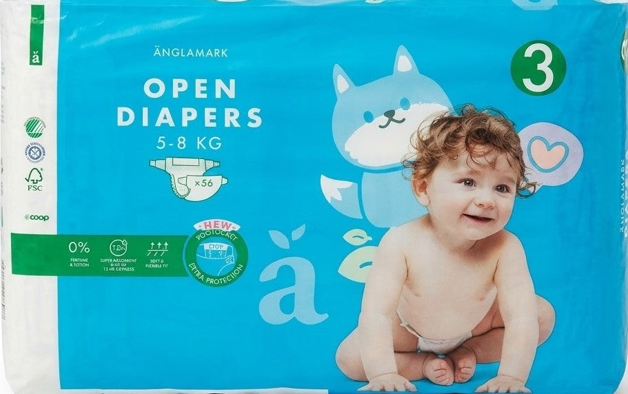 Anglamark Baby Diapers Size 3, 5-8 kg, 56 pcs