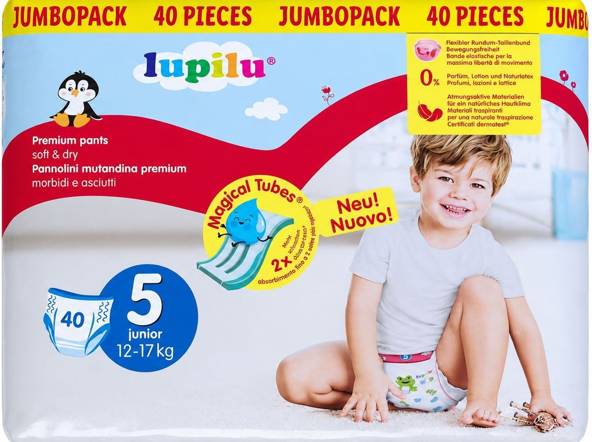 Lupilu Premium Pants Soft & Dry Baby Pull-Up Diaper Pants Size 5, 12-17 kg, 40 pcs