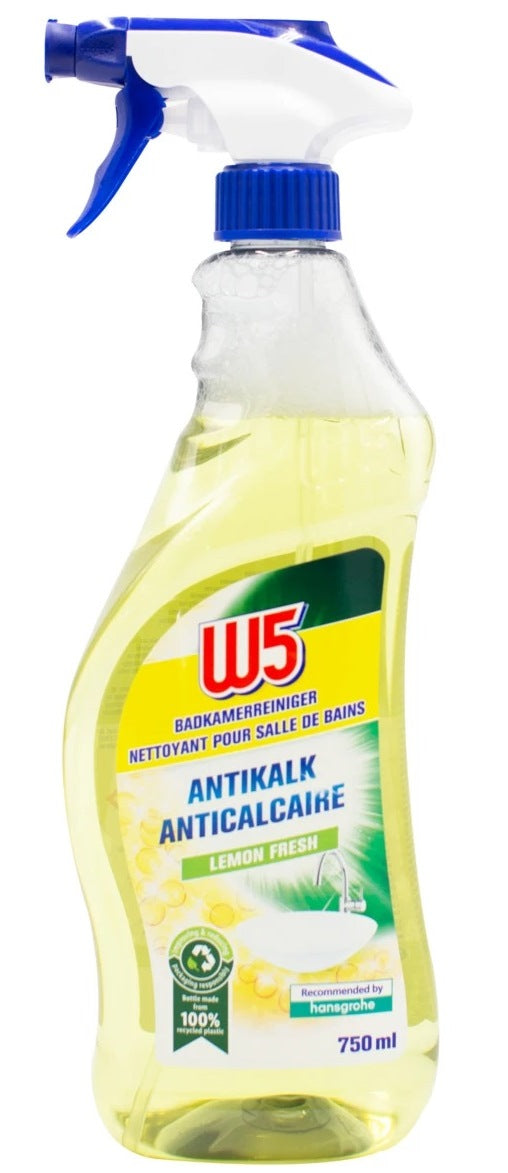 W5 Lemon Fresh Limescale Bathroom Cleaner Spray, 750 mL