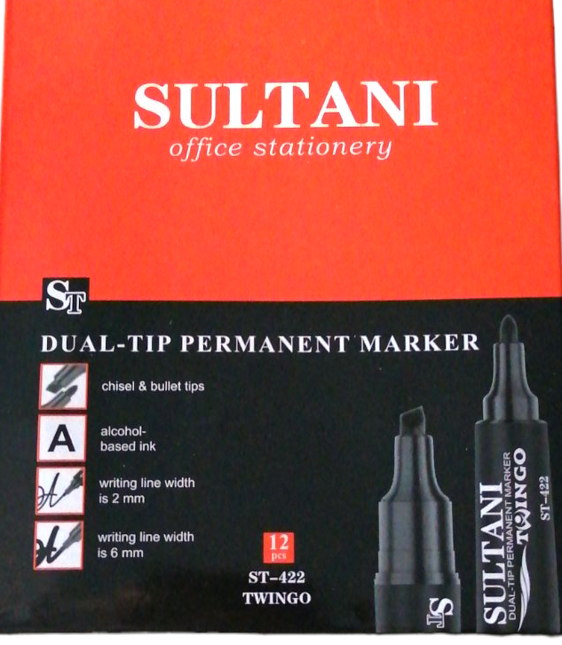 Sultani ST-422 Black Double-Ended Permanent Marker - Image 2