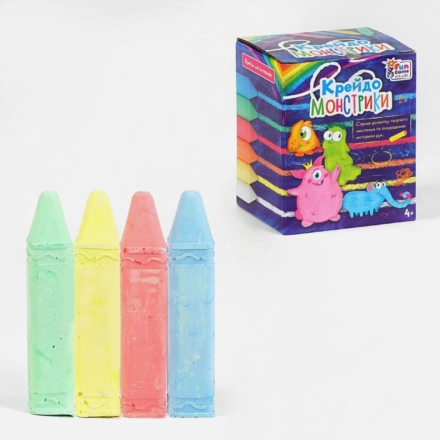 4 Fun Game Club 53710 Chalk Monsters Colored Chalk, 12 pcs