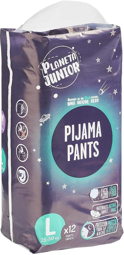 Planeta Junior Size L Nighttime Pull-Up Diaper Pants for Older Kids & Teens, 35-50 kg, 12 pcs