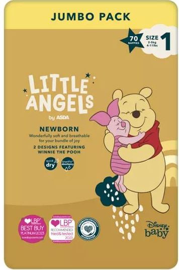 Asda Little Angels Newborn Size 1 Baby Diapers, 2-5 kg, 70 pcs