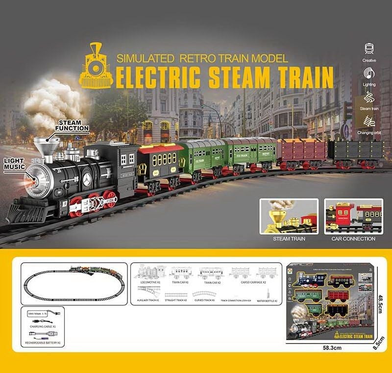 699-6 A Electric Steam Train Set with Rechargeable Battery, Light and Sound Effects, and Steam Generator