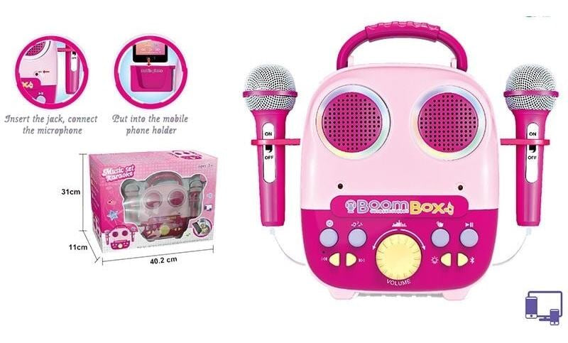 5040 Karaoke Set with Lights, 2 Microphones, 12 Melodies, and Phone Connectivity