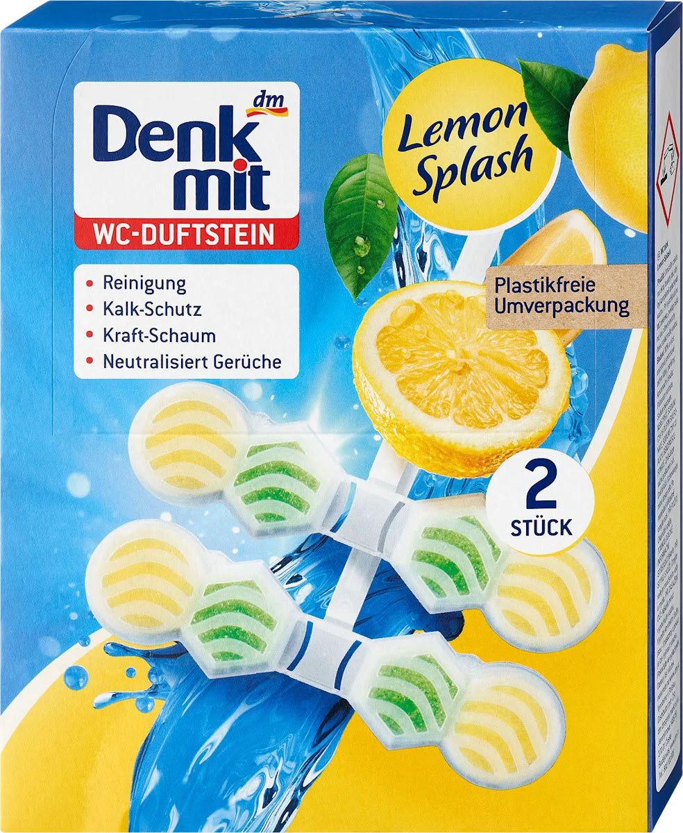Denkmit Lemon Splash Toilet Bowl Freshener Blocks, 2 x 48 g