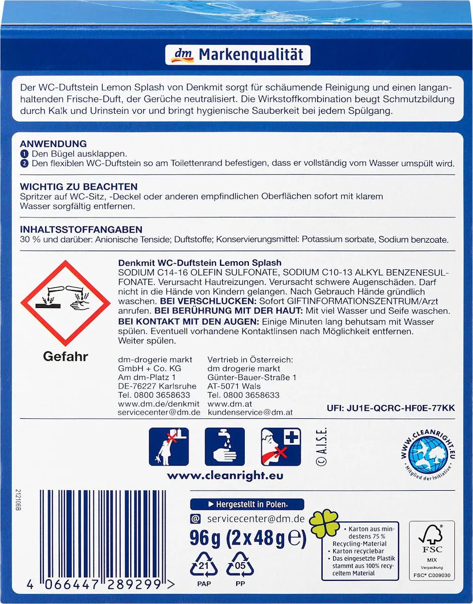 Denkmit Lemon Splash Toilet Bowl Freshener Blocks, 2 x 48 g - Image 2