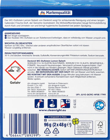 Denkmit Lemon Splash Toilet Bowl Freshener Blocks, 2 x 48 g - Image 2
