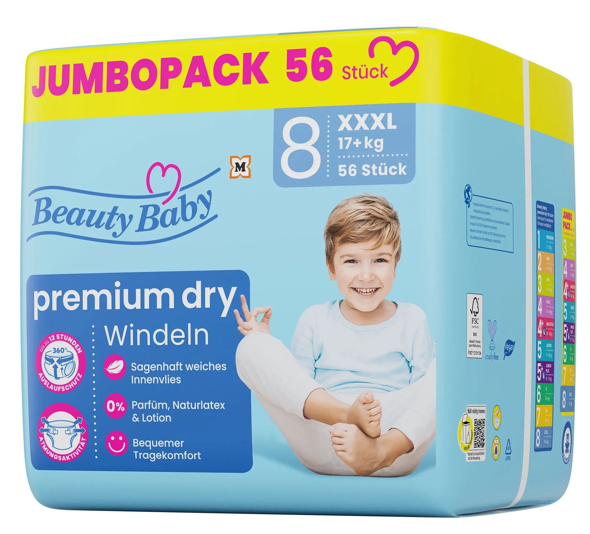 Beauty Baby Premium Dry Size 8 Baby Diapers, 17+ kg, 56 pcs