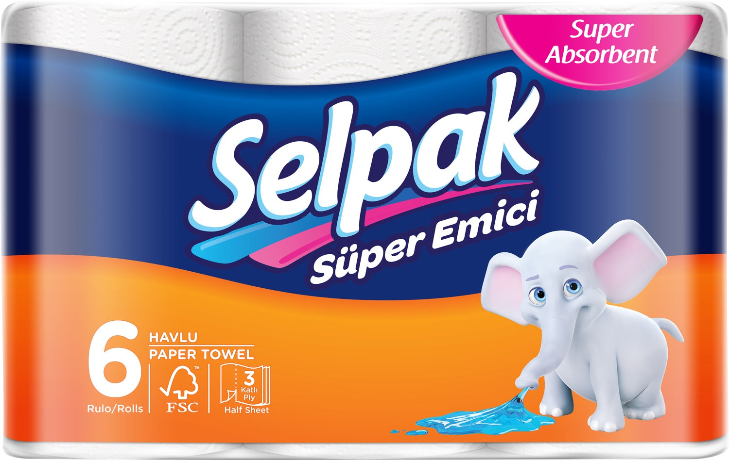Selpak 3-Ply Paper Towels, 6 Rolls