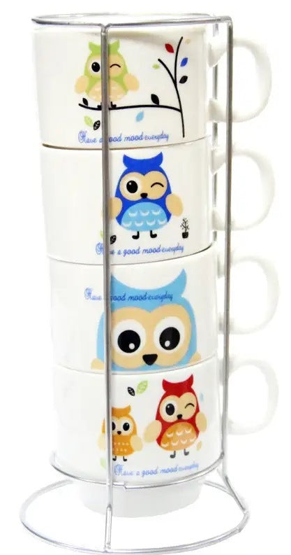 Olens 7229-27 Owl Tea Set with Stand, 4 x 150 mL