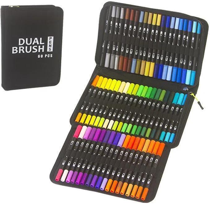 Dual Brush Pens DW-60 Watercolor Marker Set, 60 pcs