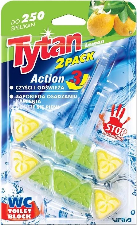 Tytan Action 3 Lemon Toilet Block, 2 x 40 g