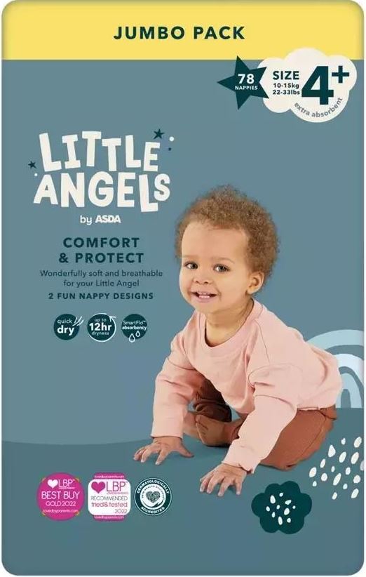 Asda Little Angels Comfort & Protect Size 4+ Baby Diapers, 10-15 kg, 78 pcs