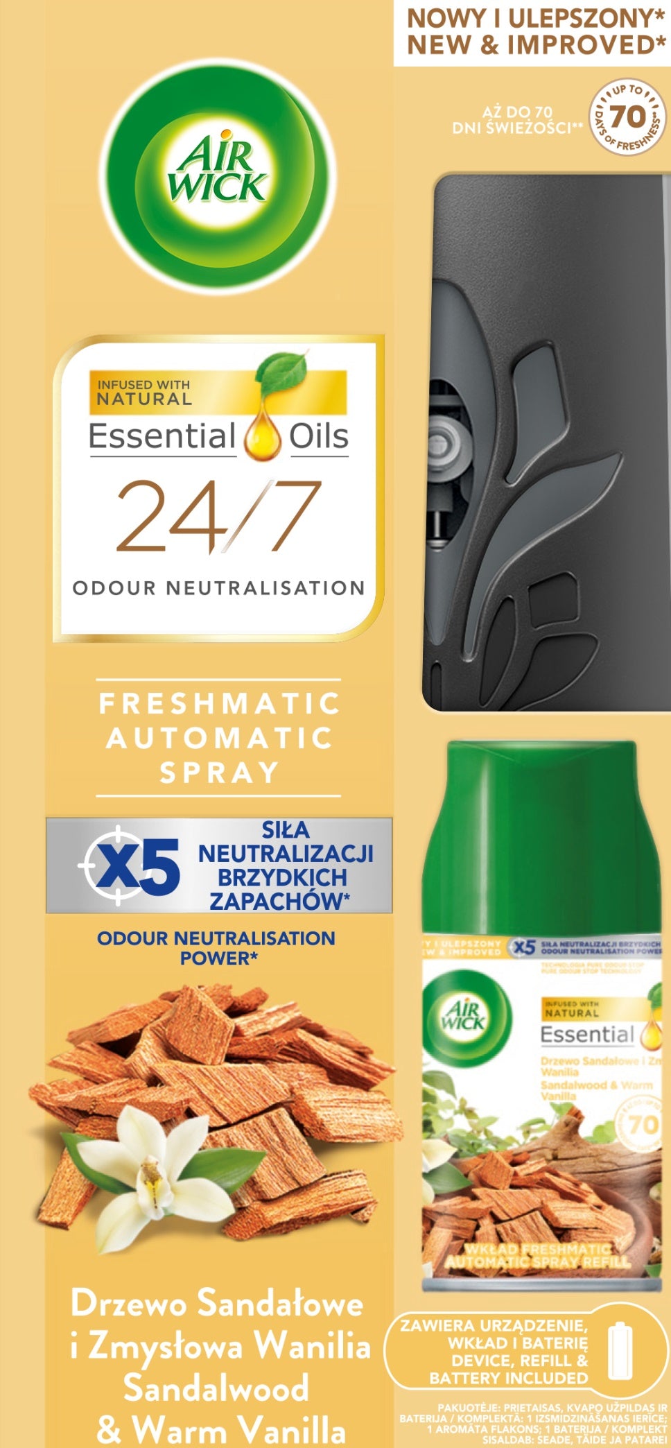 Air Wick Freshmatic Sandalwood & Warm Vanilla Automatic Air Freshener, 250 mL