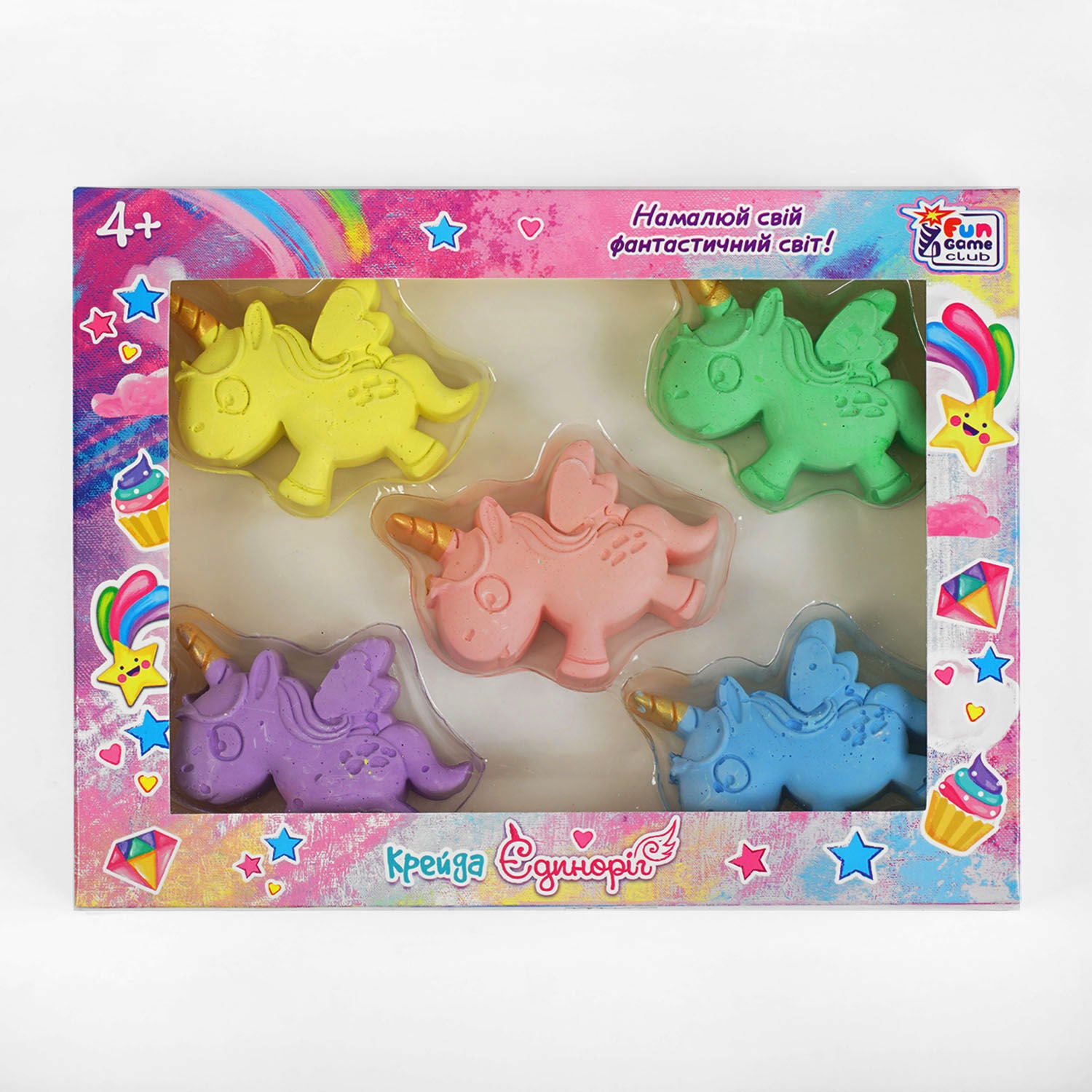 4 Fun Game Club 94171 Unicorn Colored Chalk, 5 pcs