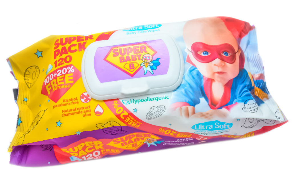 Super Baby SuperPack Chamomile & Aloe Kids Wet Wipes with Lid, 120 pcs