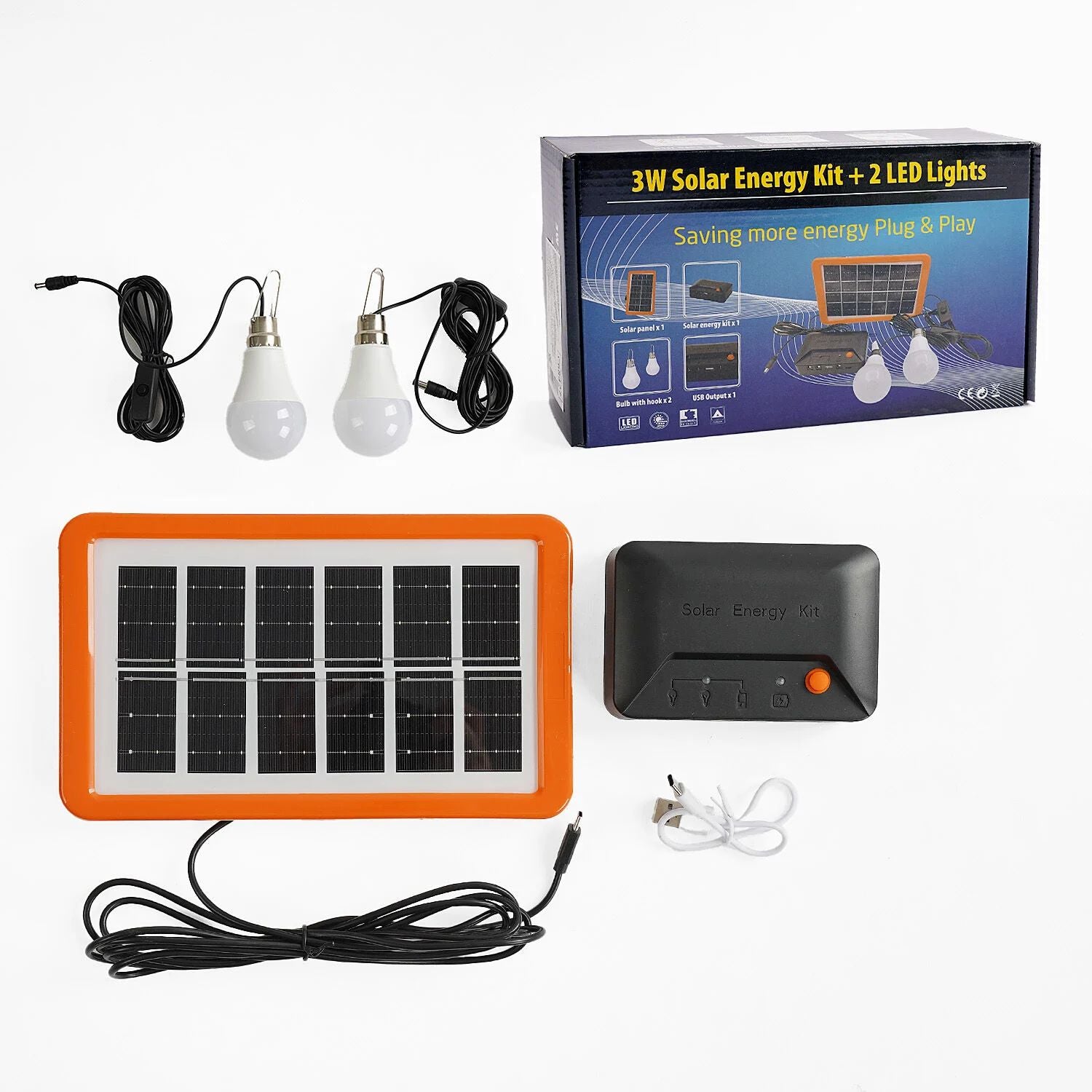 C 68427 Solar Charging Station Set with 3 W Panel, 2 LED Lamps & 4000 mAh Battery