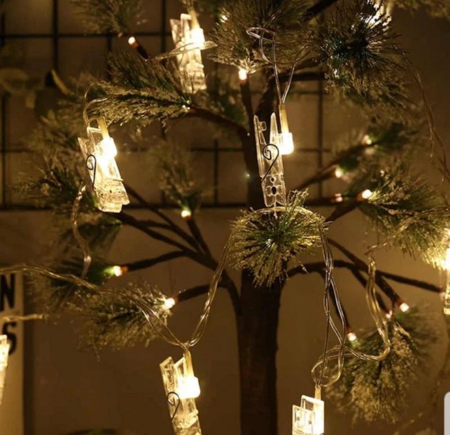 LED String Lights with Clips, 20 pcs, 3 m, Batteries + USB