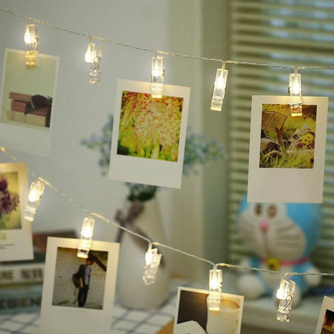 LED String Lights with Clips, 20 pcs, 3 m, Batteries + USB - Image 2