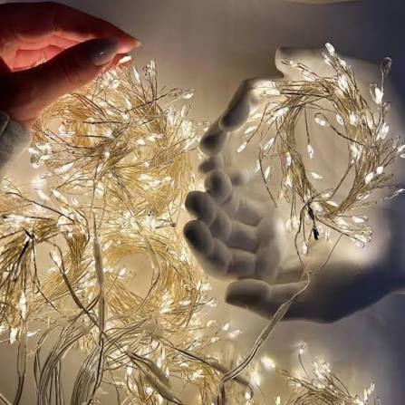 RV-338 W Dew Tinsel Curtain String Lights, 3 x 0.6 m, 10 Lines, 200 LEDs, USB + Remote, Cool Light
