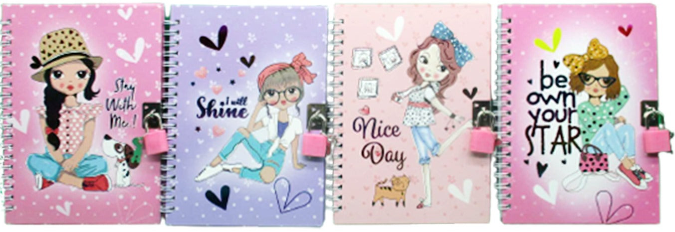 Josef Otten Girl 36941 Kids Spiral Notebook with Lock, Assorted