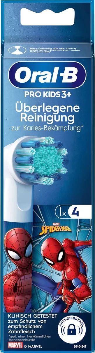 Oral-B Spider-Man Kids Electric Toothbrush Replacement Heads, Age 3+, 4 pcs