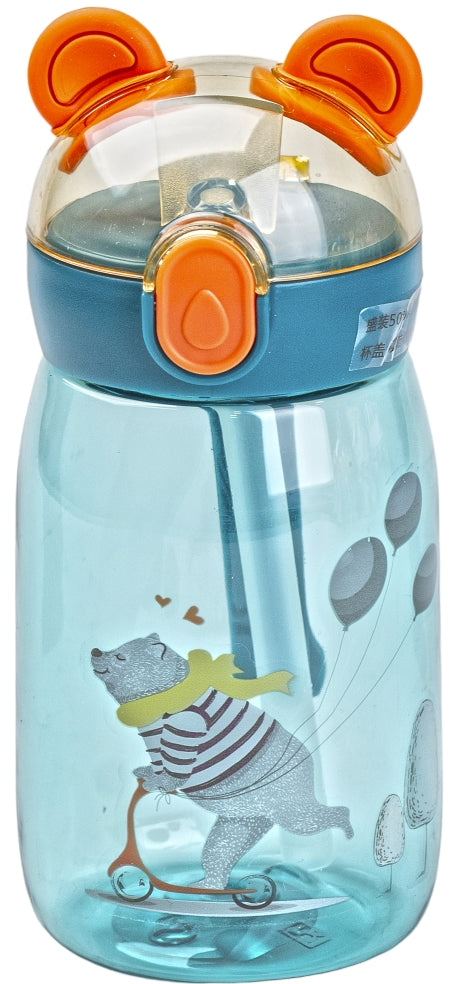 Blue Kids' Water Bottle with Flip-Top Lid & Straw, 500 mL