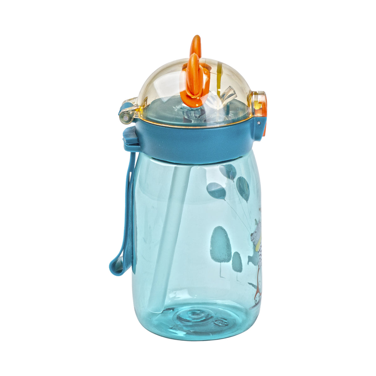 Blue Kids' Water Bottle with Flip-Top Lid & Straw, 500 mL - Image 2