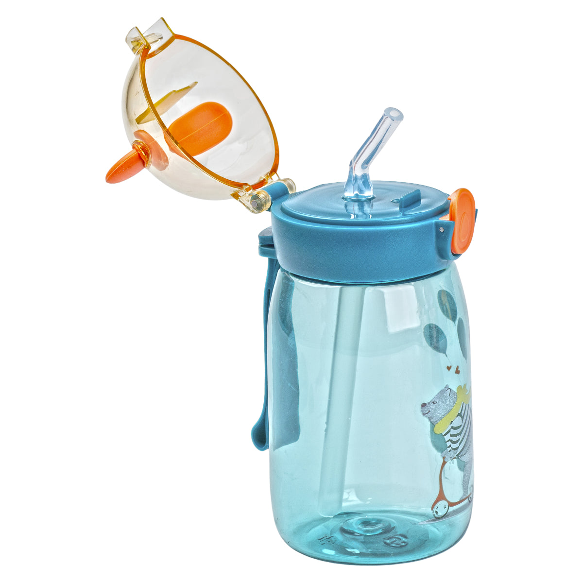 Blue Kids' Water Bottle with Flip-Top Lid & Straw, 500 mL - Image 3