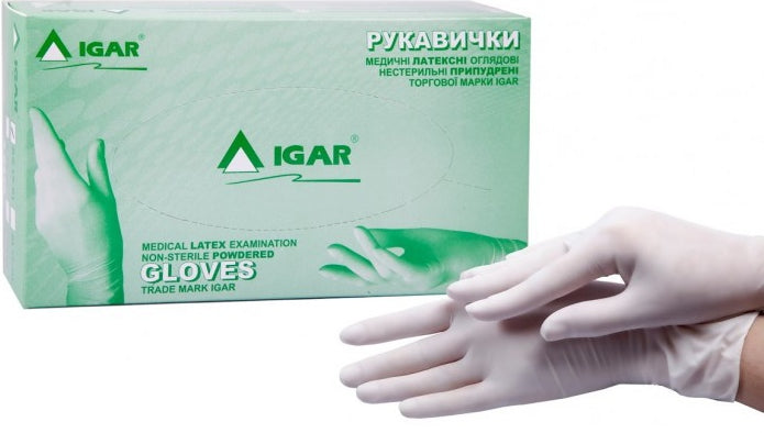 Igar Latex Medical Gloves, Size M, 100 pcs