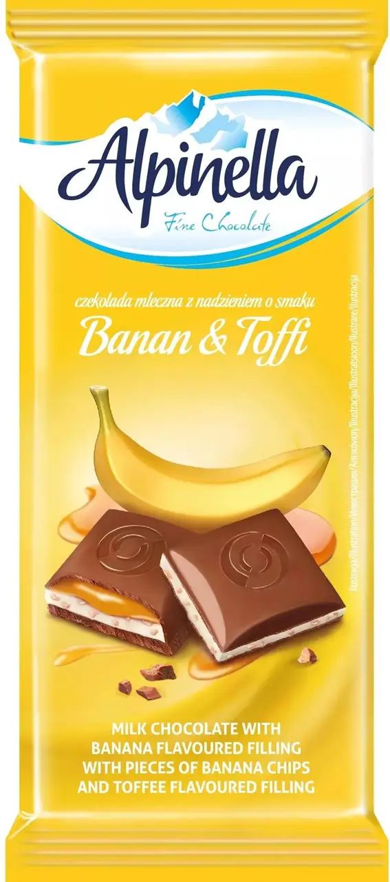 Alpinella zi Banana & Caramel Flavor Milk Chocolate, 100 g
