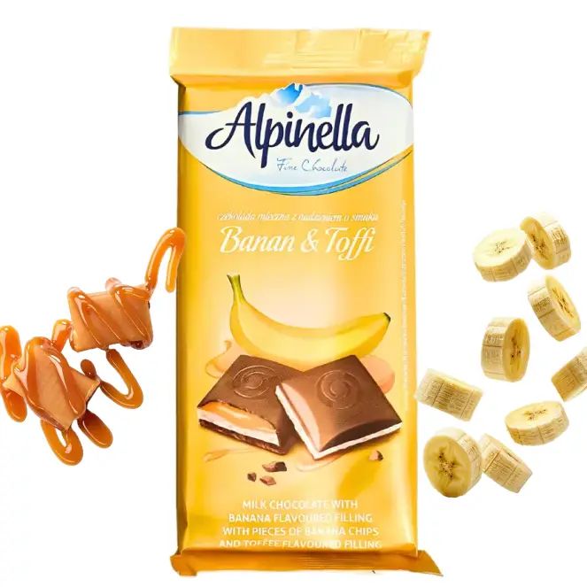 Alpinella zi Banana & Caramel Flavor Milk Chocolate, 100 g - Image 2