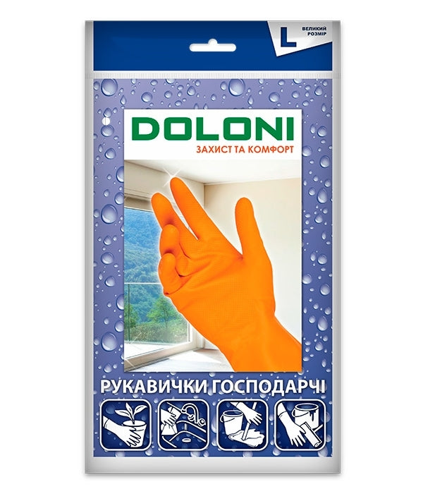 Doloni Household Orange Latex Gloves, Size L, 1 pair