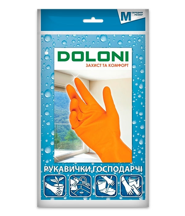 Doloni Household Orange Latex Gloves, Size M, 1 pair