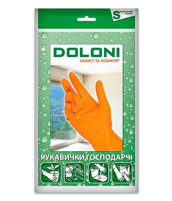 Doloni Household Orange Latex Gloves, Size S, 1 pair