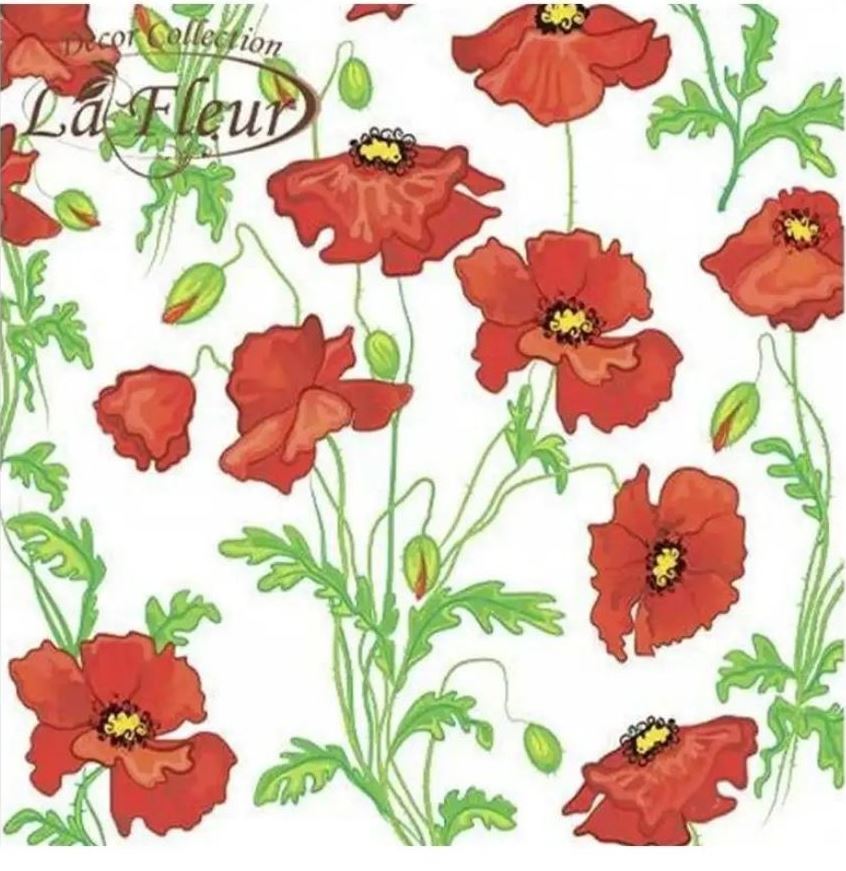 La Fleur Poppy Canvas 2-Ply Table Napkins, 16 pcs, 33 x 33 cm