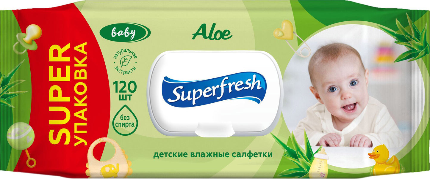 Superfresh Aloe Kids Wet Wipes with Lid, 120 pcs