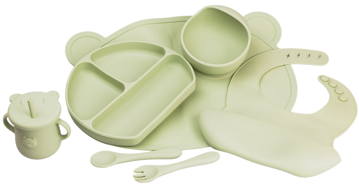 Green Bear Kids' Silicone Tableware Set, 7 pcs