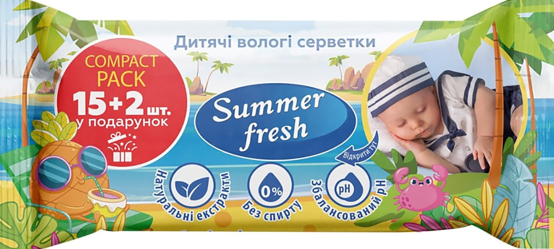 Summer Fresh Kids' Wet Wipes, 17 pcs