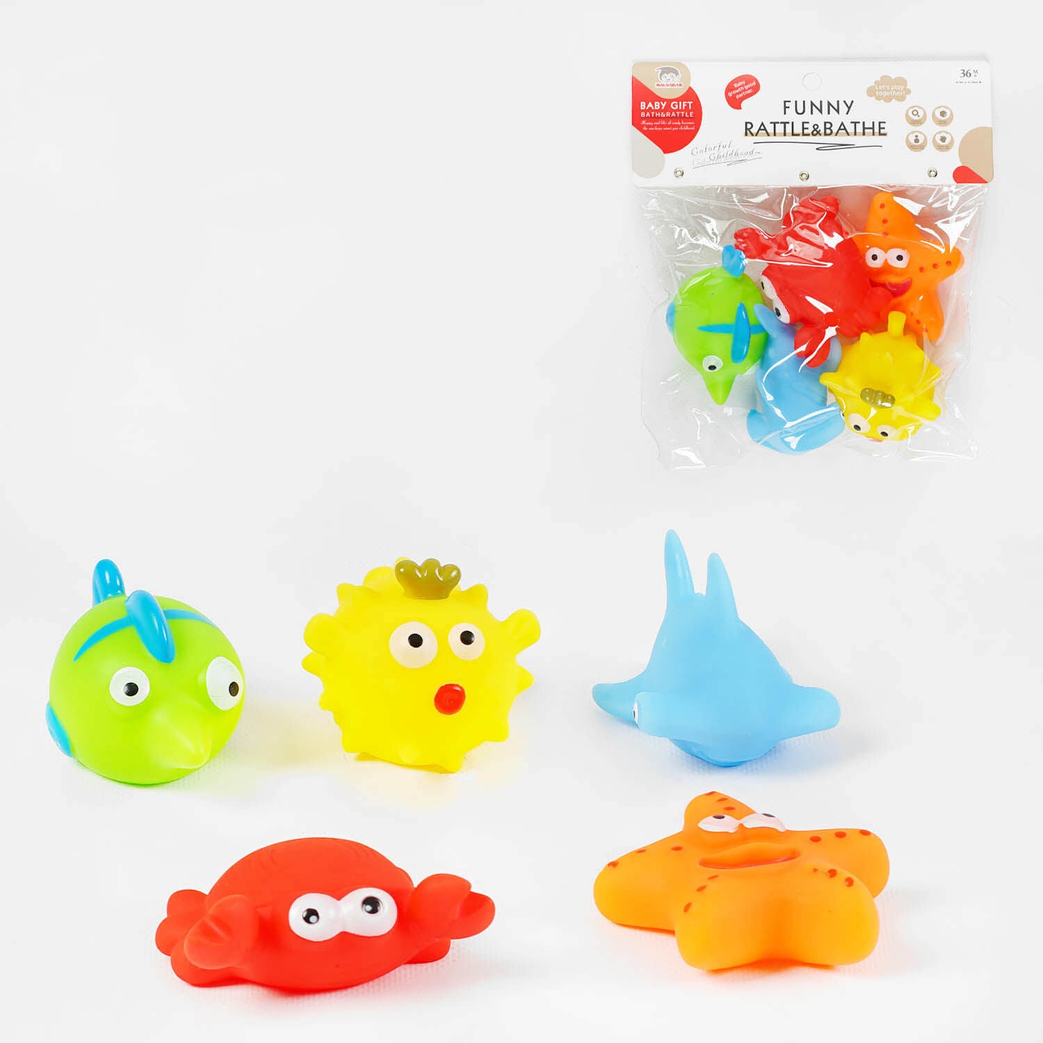 BLS 87-30 Funny Rattle & Bathe Squeaky Toy Set, 5 pcs